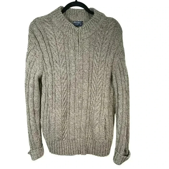 Puritan Men's Cable Knit Sweater Tan Size Medium Great Condition - Picture 1 of 9